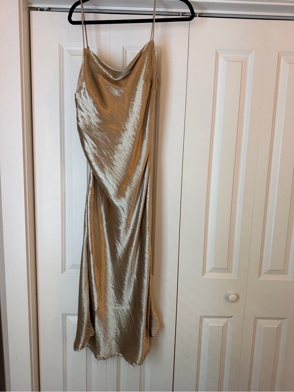 Anthropologie Champagne Satin Cowl Neck Slip Midi Dress